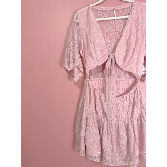 Free People Lala Lace Mini Dress Blush Pink Size Large - Picture 4 of 6
